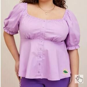 Torrid Disney Tangled Rapunzel Peplum Stretch Poplin Blouse 1X Women’s Purple
